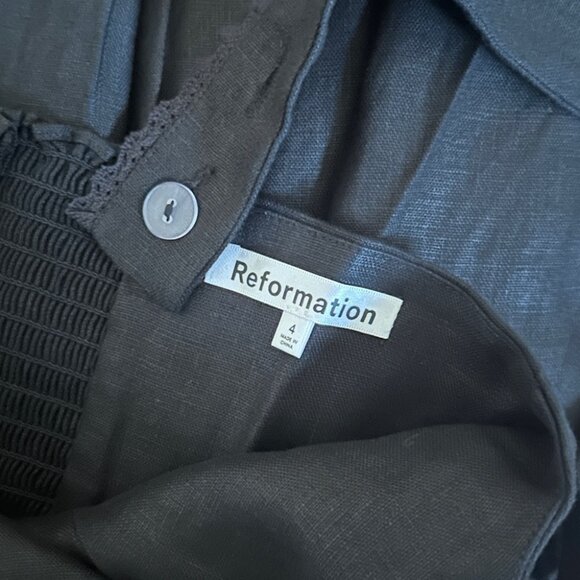 NEW Reformation Tagliatelle  Linen Black Midi Dress Lace Detail | size 4 - Picture 8 of 14